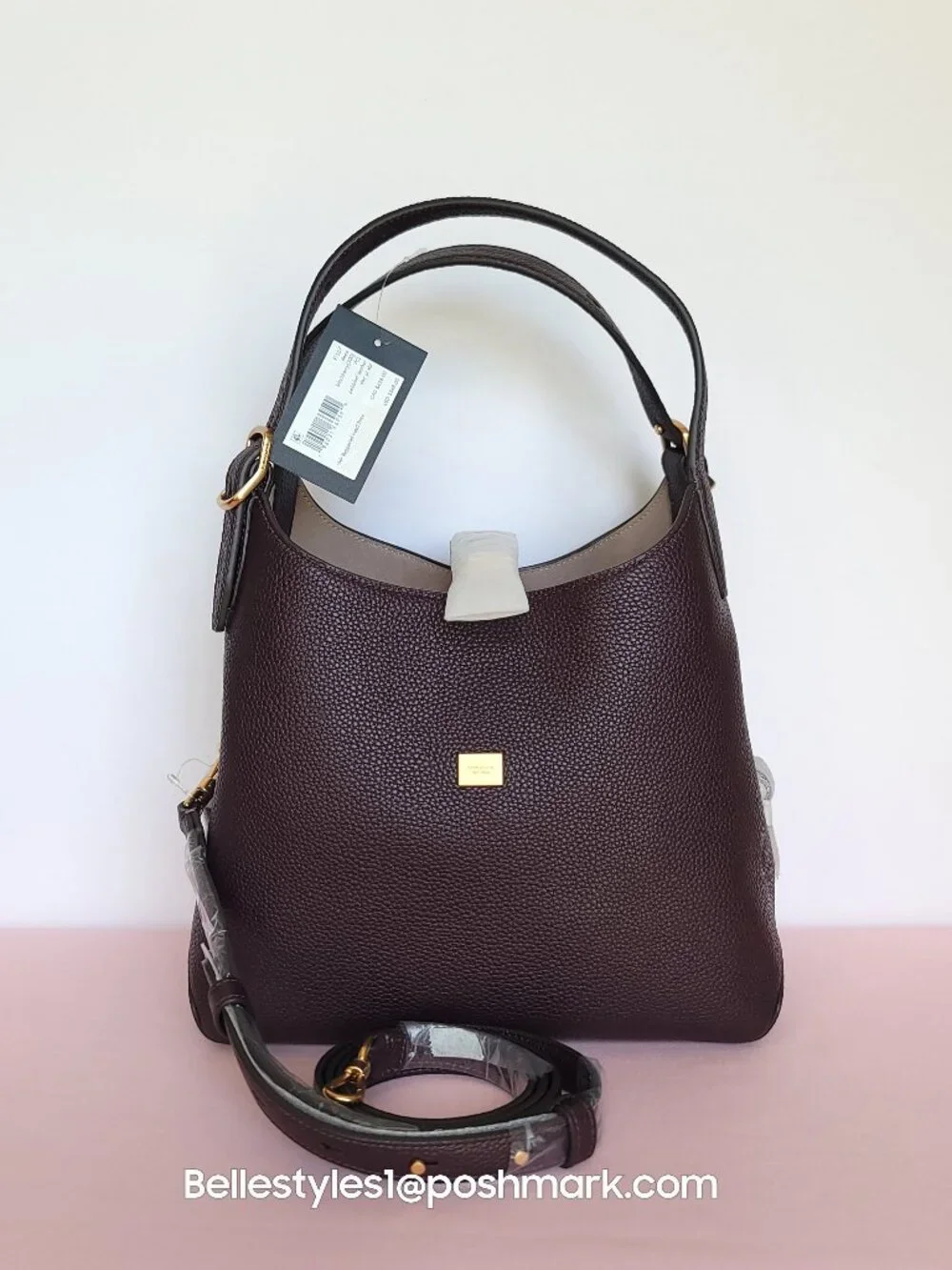 KATE SPADE Deco MEDIUM Pebbled Leather Crossbody Tote Bag- Blackberry color⭐